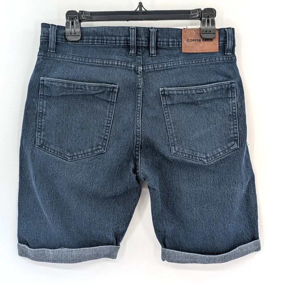 Copper Denim Jean Shorts Dark Wash Stretch‎ Cuffed Casual 30 S Long Walking 8